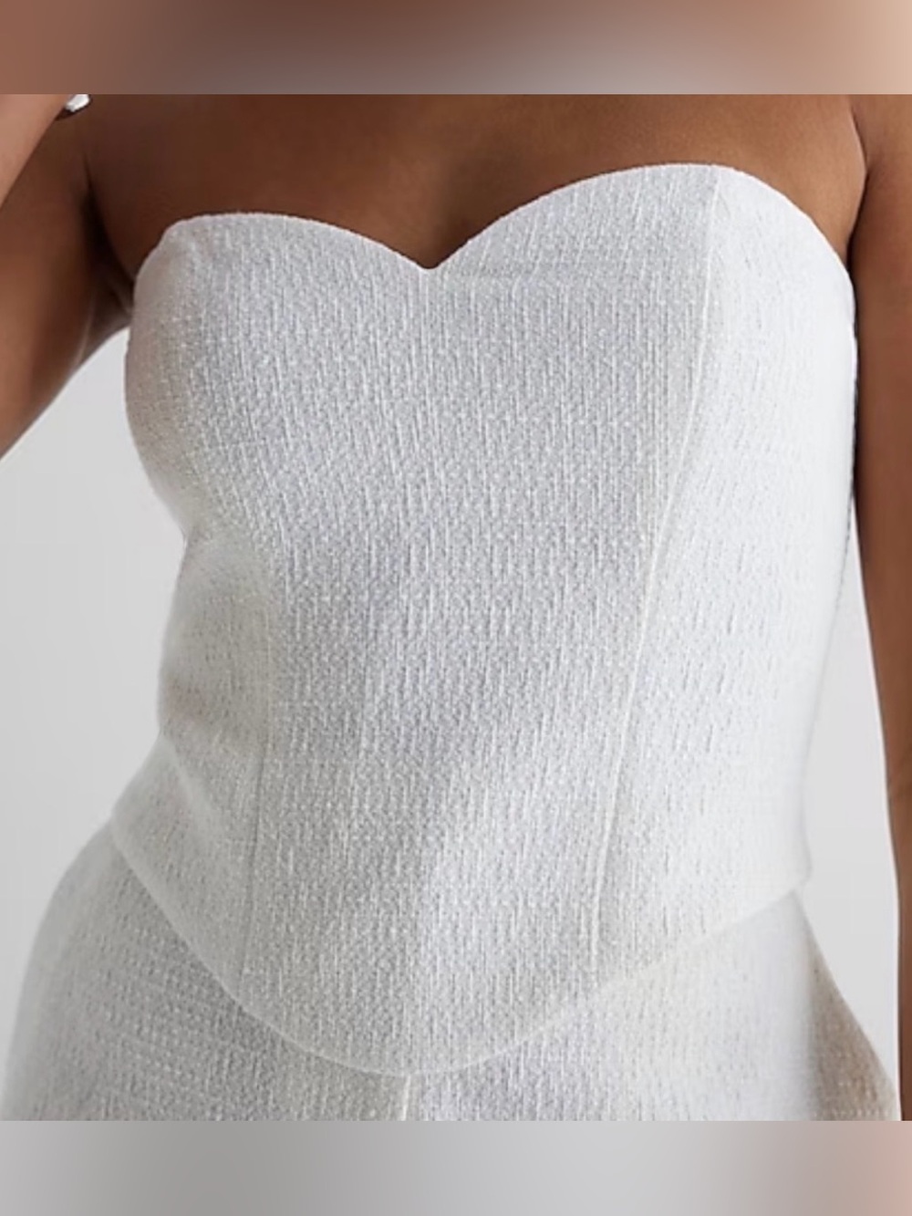 NWT Express Metallic Tweed Sweetheart Neckline Corset Tube Top White - XS